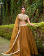 Modern Royalty Olive Chanda Silk Lehenga Set With Refined Thread Artistry