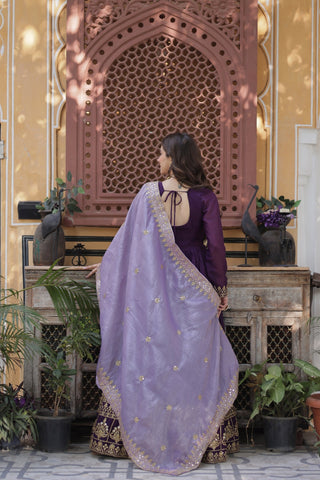 Festive Elegance Georgette Embroidered Zari Sequins Work Wedding Gown With Dupatta Set