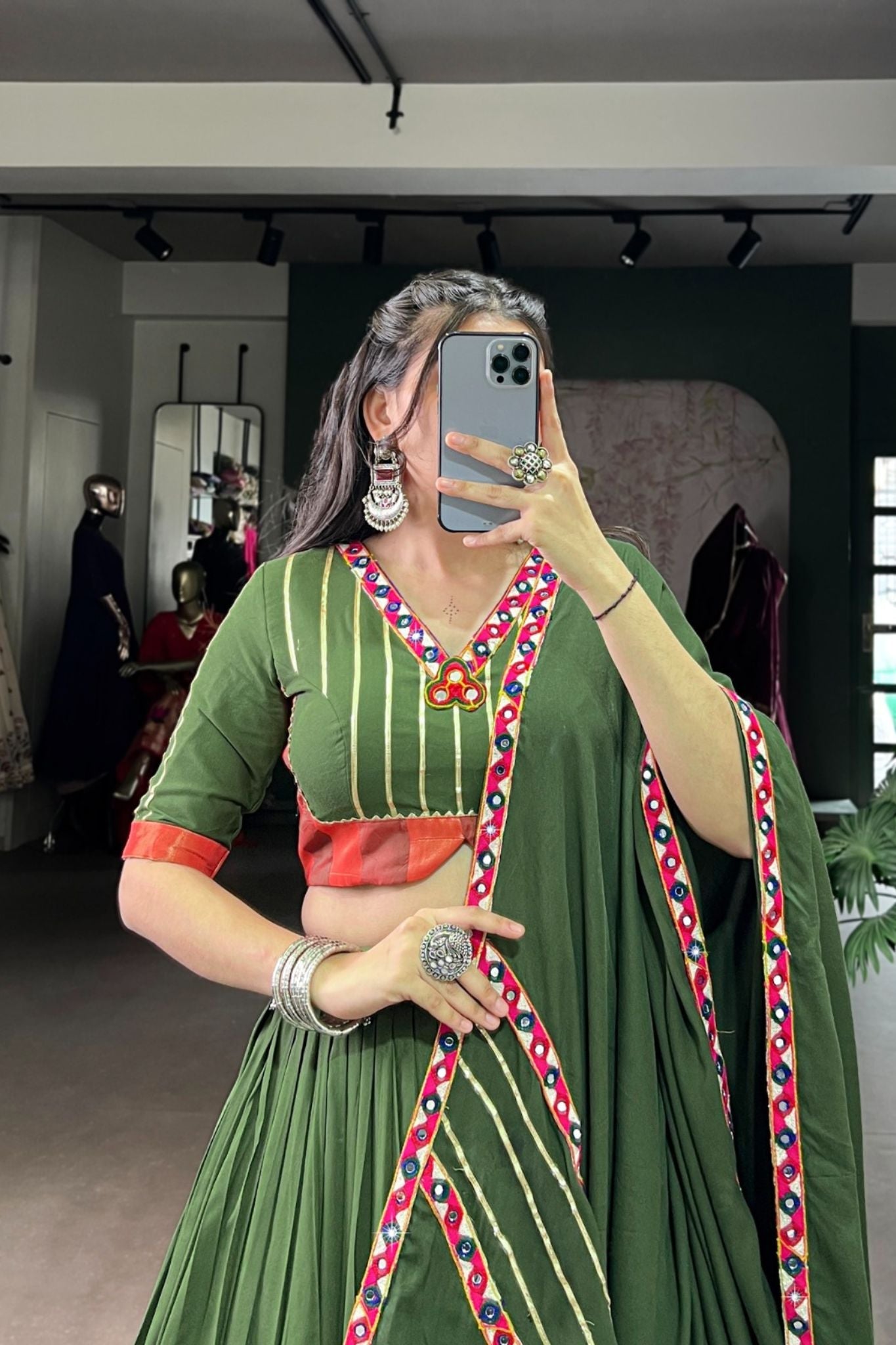Navratri Beautiful Original Mirror Gamthi Work Designer Lehenga Choli
