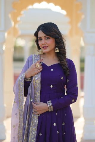 Purple Star Georgette With Embroidered Designer Gown