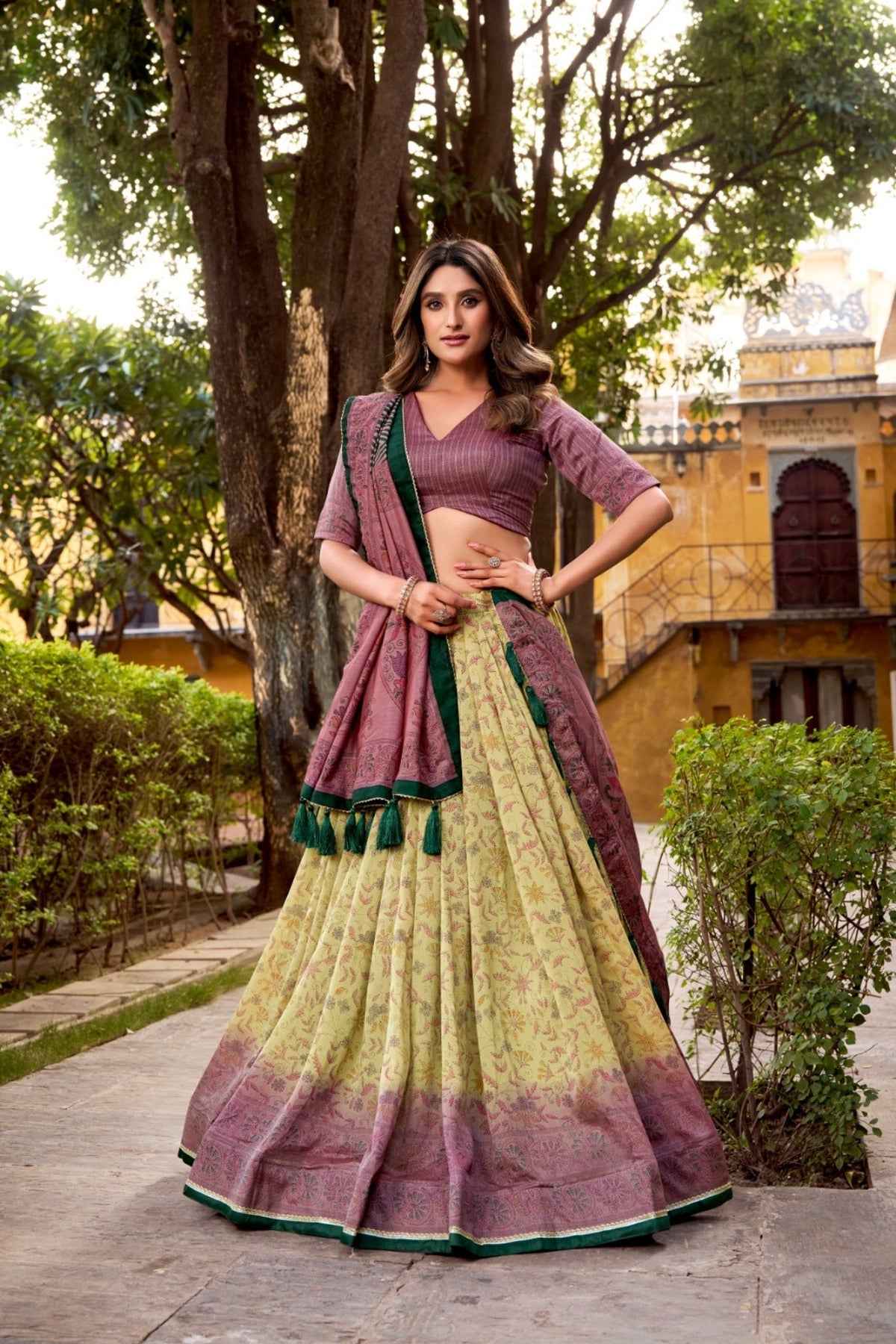 Heritage Inspired Vichitra Silk Printed Luxury Lehenga Set With Elegant Flare