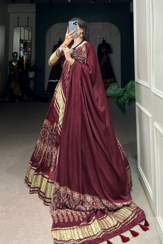 Gaji Silk Lehenga Choli With Digital Print And Lagadi Patta