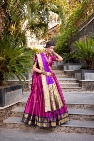 Paithani Jacquard Silk Lehenga Set with Zari Weaving Work