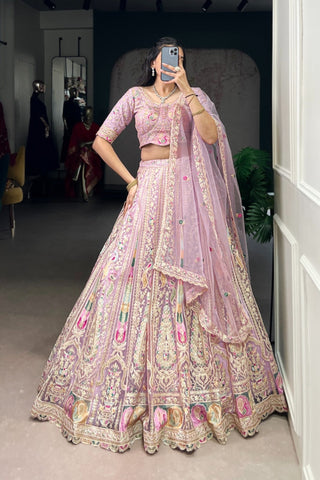 Bridal Pastel Net Lehenga Choli With Sequins Elegance