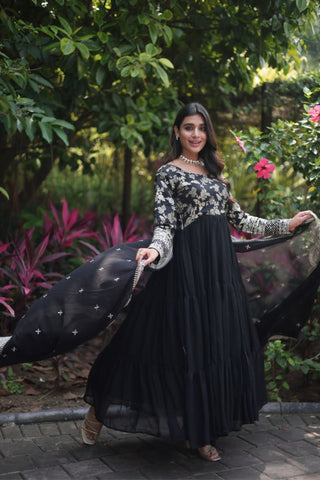 Traditional Elegance Anarkali Gown And Dupatta Set