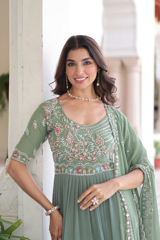 Premium Designer Sequins Beads Embroidery Gown With Dupatta Set