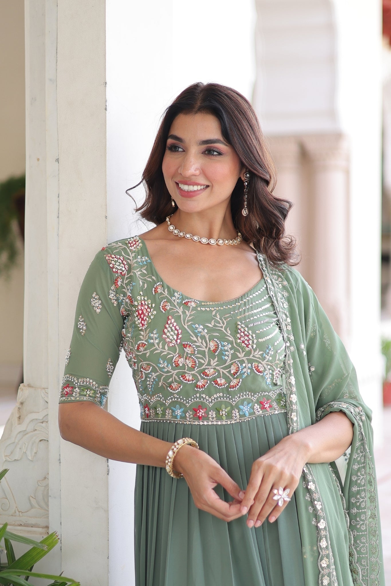 Premium Designer Sequins Beads Embroidery Gown With Dupatta Set