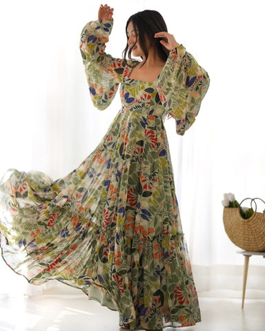 Digitally Printed Pure Georgette Maxi Suit With Huge Flair