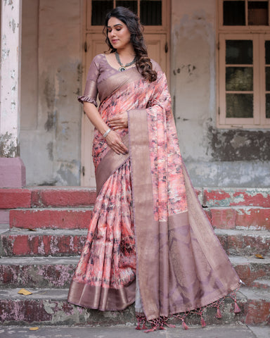 Pure Banarasi Silk Saree Weaved With Golden Zari Comes With Tassels