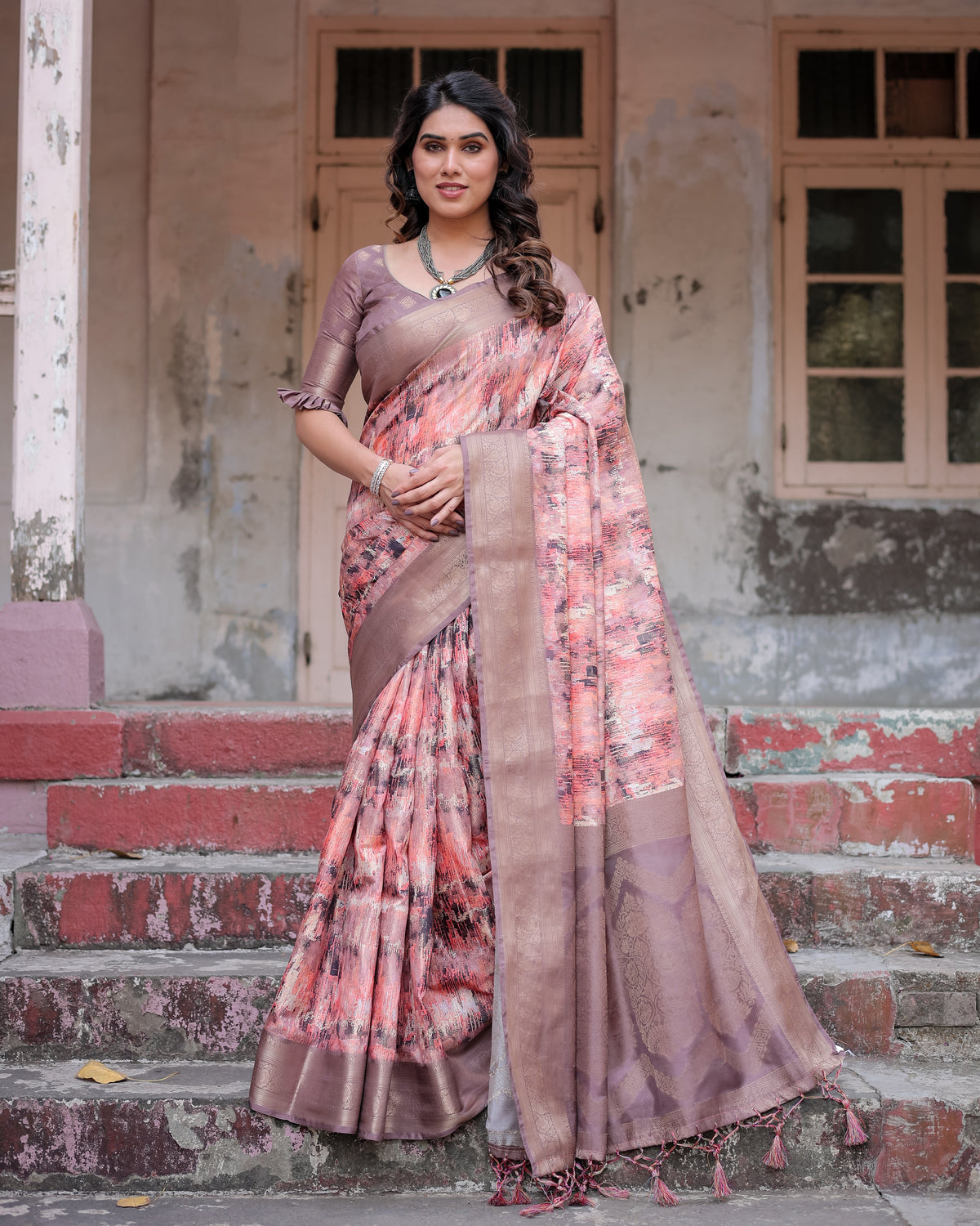 Pure Banarasi Silk Saree Weaved With Golden Zari Comes With Tassels