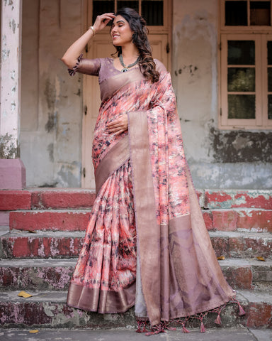 Pure Banarasi Silk Saree Weaved With Golden Zari Comes With Tassels