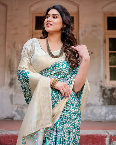 Pure Banarasi Silk Saree Weaved With Golden Zari Comes With Tassels