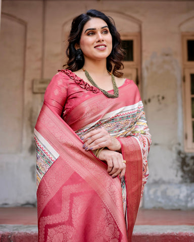 Pure Banarasi Silk Saree Weaved With Golden Zari Comes With Tassels