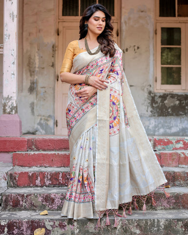 Pure Banarasi Silk Saree Weaved With Golden Zari Comes With Tassels