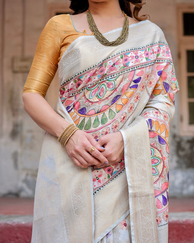 Pure Banarasi Silk Saree Weaved With Golden Zari Comes With Tassels