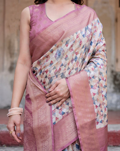 Pure Banarasi Silk Saree Weaved With Golden Zari Comes With Tassels