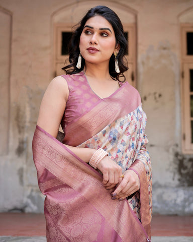 Pure Banarasi Silk Saree Weaved With Golden Zari Comes With Tassels