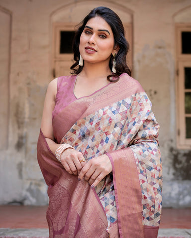 Pure Banarasi Silk Saree Weaved With Golden Zari Comes With Tassels