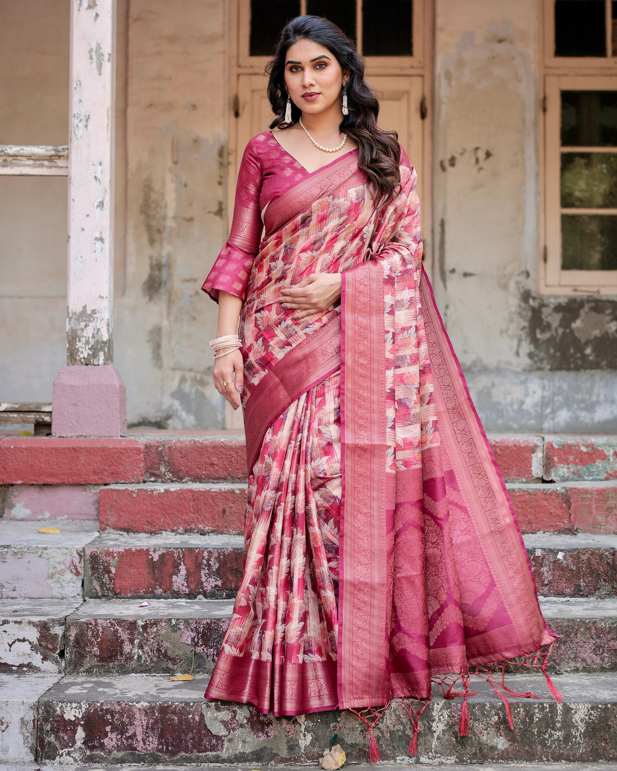 Pure Banarasi Silk Saree Weaved With Golden Zari Comes With Tassels