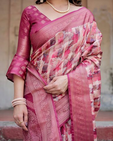 Pure Banarasi Silk Saree Weaved With Golden Zari Comes With Tassels