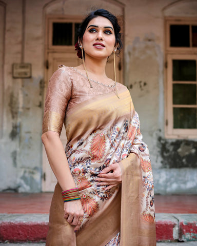 Pure Banarasi Silk Saree Weaved With Golden Zari Comes With Tassels