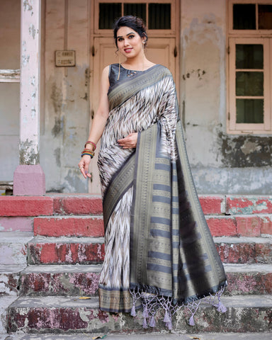 Pure Banarasi Silk Saree Weaved With Golden Zari Comes With Tassels