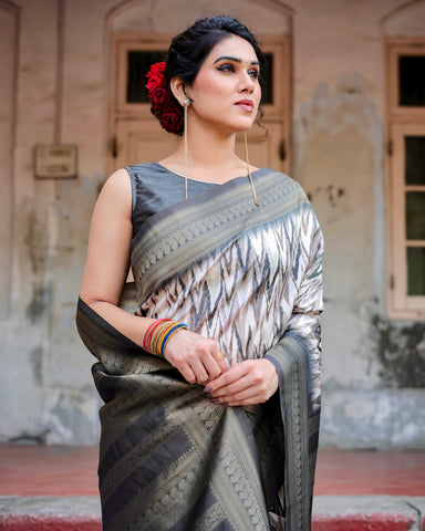 Pure Banarasi Silk Saree Weaved With Golden Zari Comes With Tassels