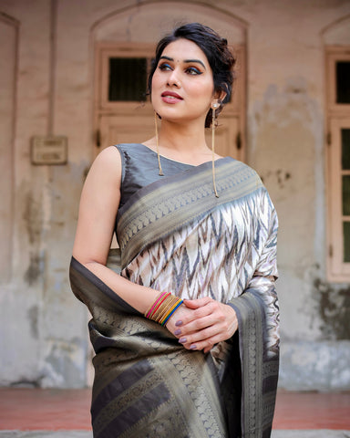 Pure Banarasi Silk Saree Weaved With Golden Zari Comes With Tassels