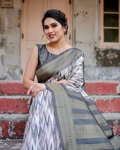 Pure Banarasi Silk Saree Weaved With Golden Zari Comes With Tassels