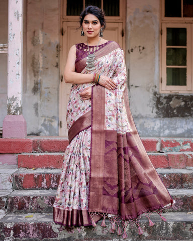 Pure Banarasi Silk Saree Weaved With Golden Zari Comes With Tassels