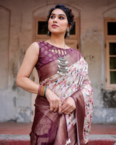 Pure Banarasi Silk Saree Weaved With Golden Zari Comes With Tassels