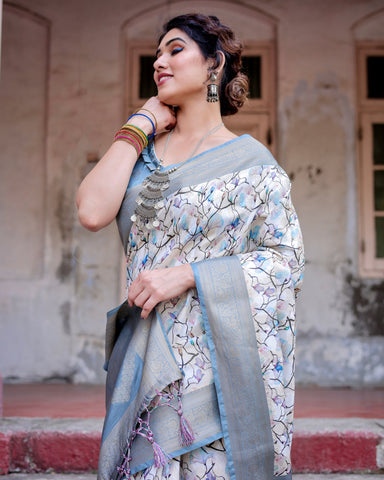 Pure Banarasi Silk Saree Weaved With Golden Zari Comes With Tassels