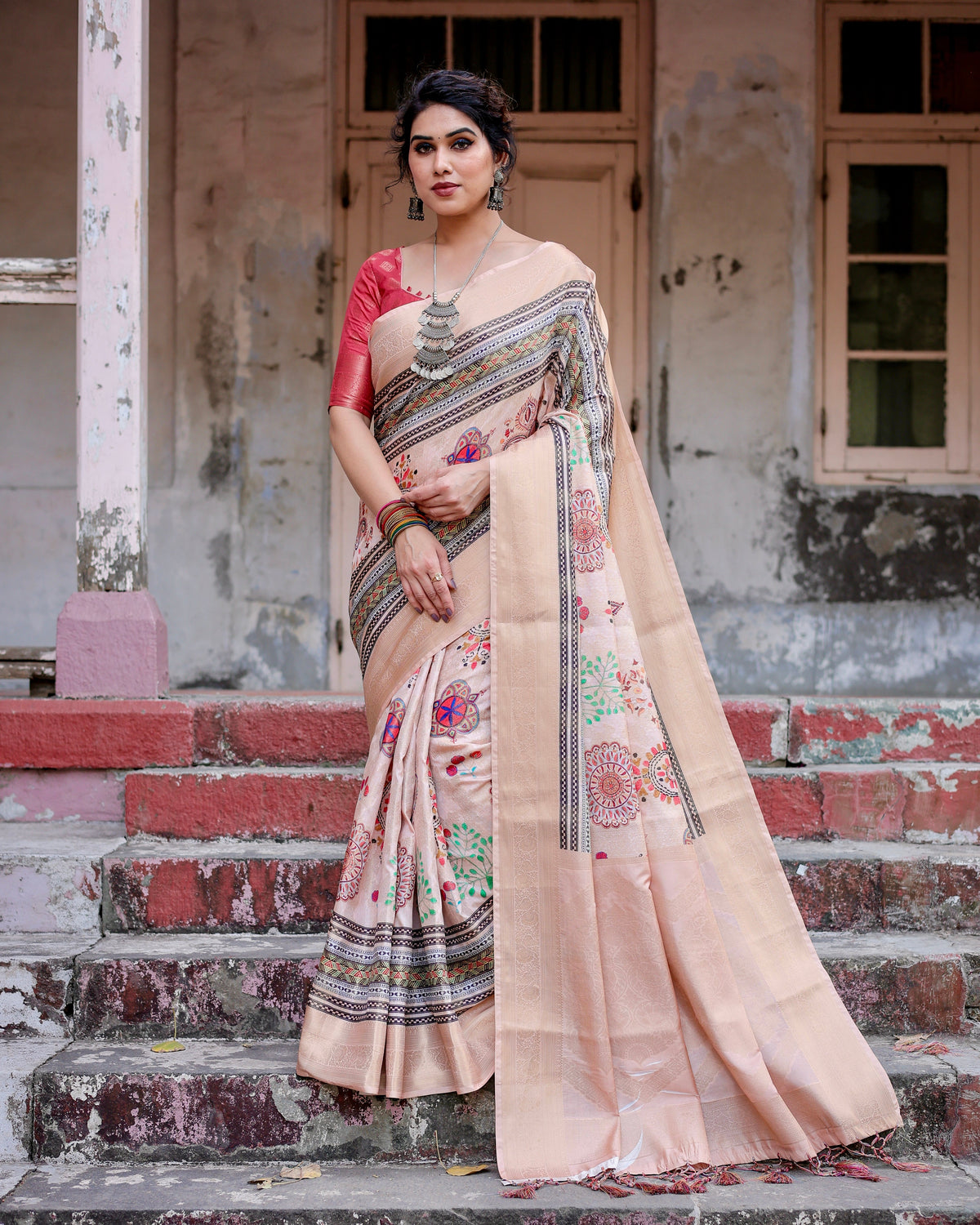 Pure Banarasi Silk Saree Weaved With Golden Zari Comes With Tassels