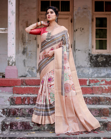 Pure Banarasi Silk Saree Weaved With Golden Zari Comes With Tassels