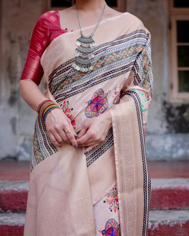 Pure Banarasi Silk Saree Weaved With Golden Zari Comes With Tassels