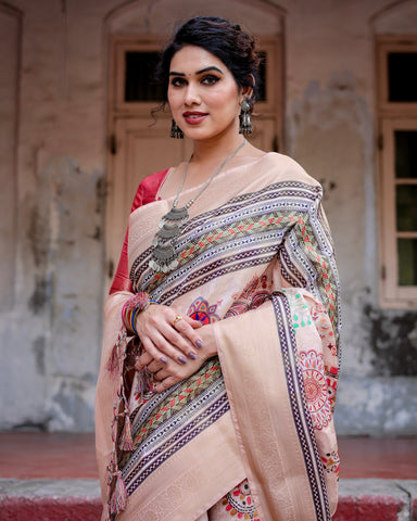 Pure Banarasi Silk Saree Weaved With Golden Zari Comes With Tassels