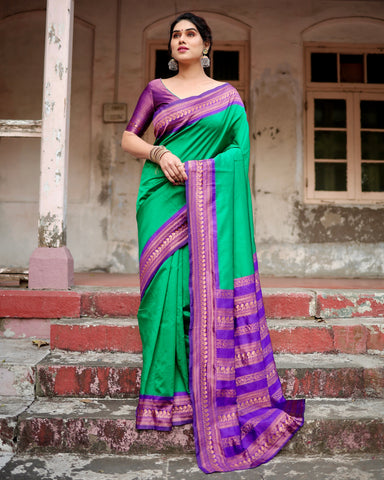 Pure Silk Saree Weaved With Zari Comes With Heavy Banarasi Brocade Blouse