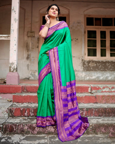 Pure Silk Saree Weaved With Zari Comes With Heavy Banarasi Brocade Blouse