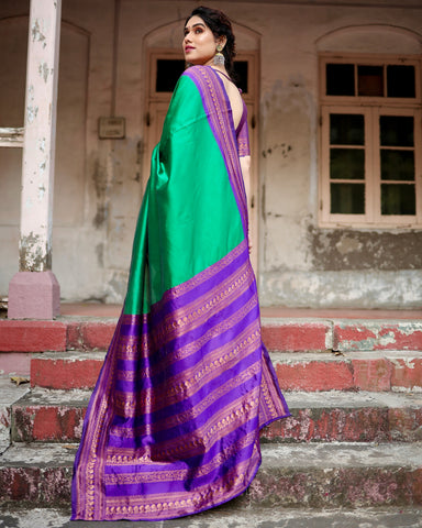 Pure Silk Saree Weaved With Zari Comes With Heavy Banarasi Brocade Blouse