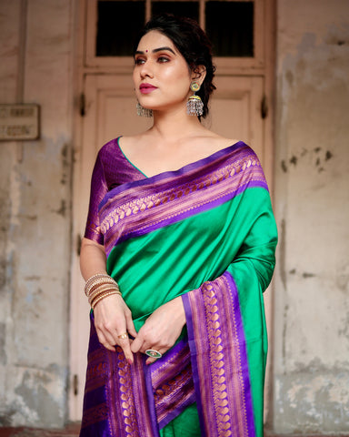 Pure Silk Saree Weaved With Zari Comes With Heavy Banarasi Brocade Blouse