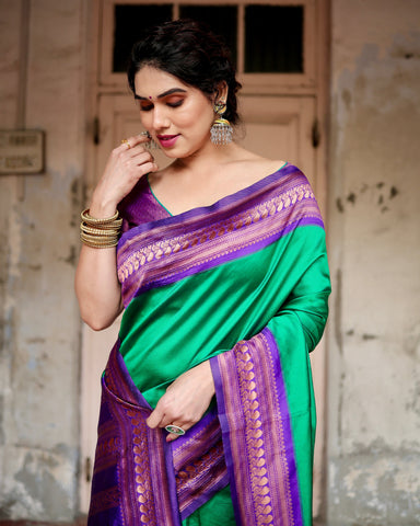 Pure Silk Saree Weaved With Zari Comes With Heavy Banarasi Brocade Blouse