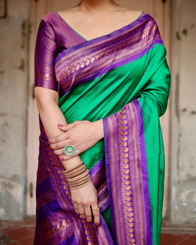 Pure Silk Saree Weaved With Zari Comes With Heavy Banarasi Brocade Blouse