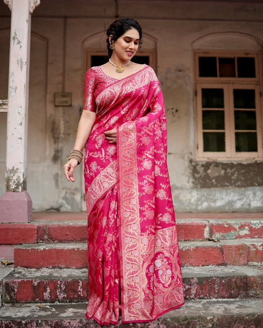 Pure Silk Saree Weaved With Zari Comes With Heavy Banarasi Brocade Blouse