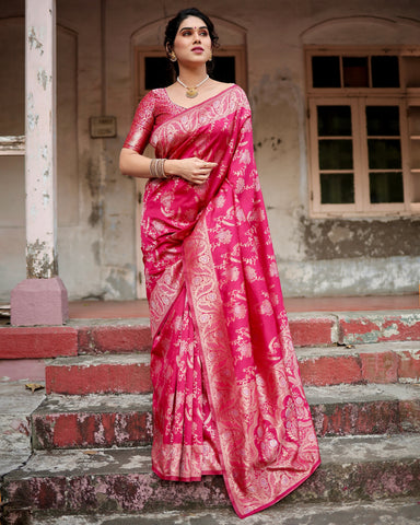 Pure Silk Saree Weaved With Zari Comes With Heavy Banarasi Brocade Blouse