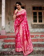 Pure Silk Saree Weaved With Zari Comes With Heavy Banarasi Brocade Blouse