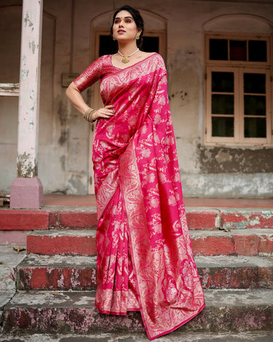 Pure Silk Saree Weaved With Zari Comes With Heavy Banarasi Brocade Blouse