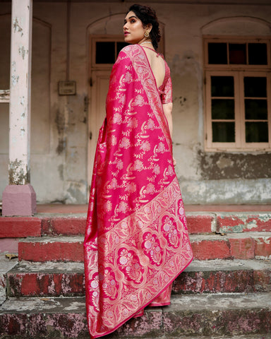 Pure Silk Saree Weaved With Zari Comes With Heavy Banarasi Brocade Blouse