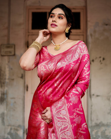 Pure Silk Saree Weaved With Zari Comes With Heavy Banarasi Brocade Blouse