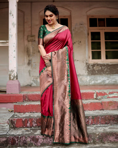 Pure Silk Saree Weaved With Zari Comes With Heavy Banarasi Brocade Blouse