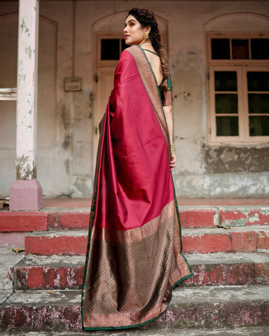 Pure Silk Saree Weaved With Zari Comes With Heavy Banarasi Brocade Blouse